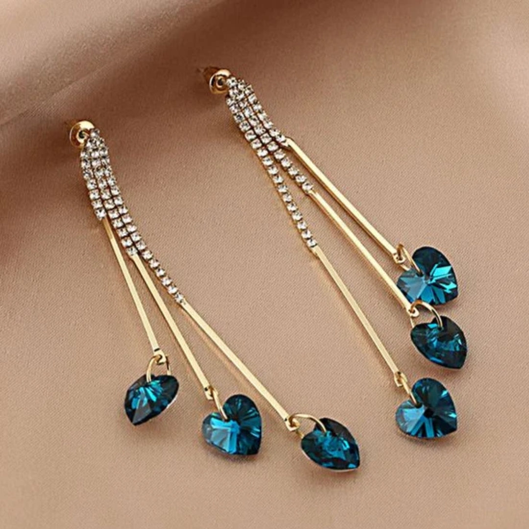 Elegante blaue Kristallherz Regentropfen-Ohrringe