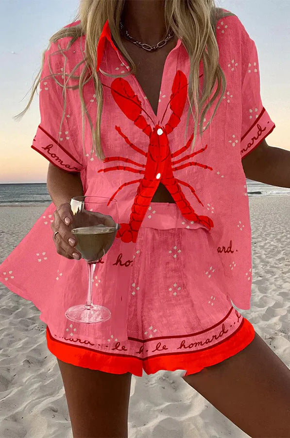 Pallina | Kurzes Komplettset aus Luné rosa-Hummer Leinen