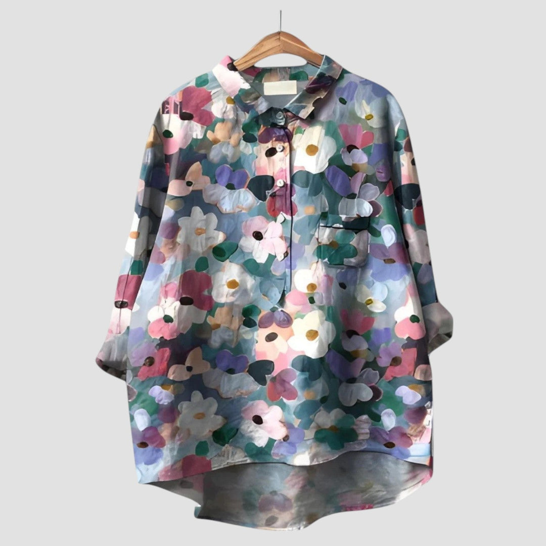 VERONICA ⏐ Oversized Bluse mit Künstlerischem Blumenmuster