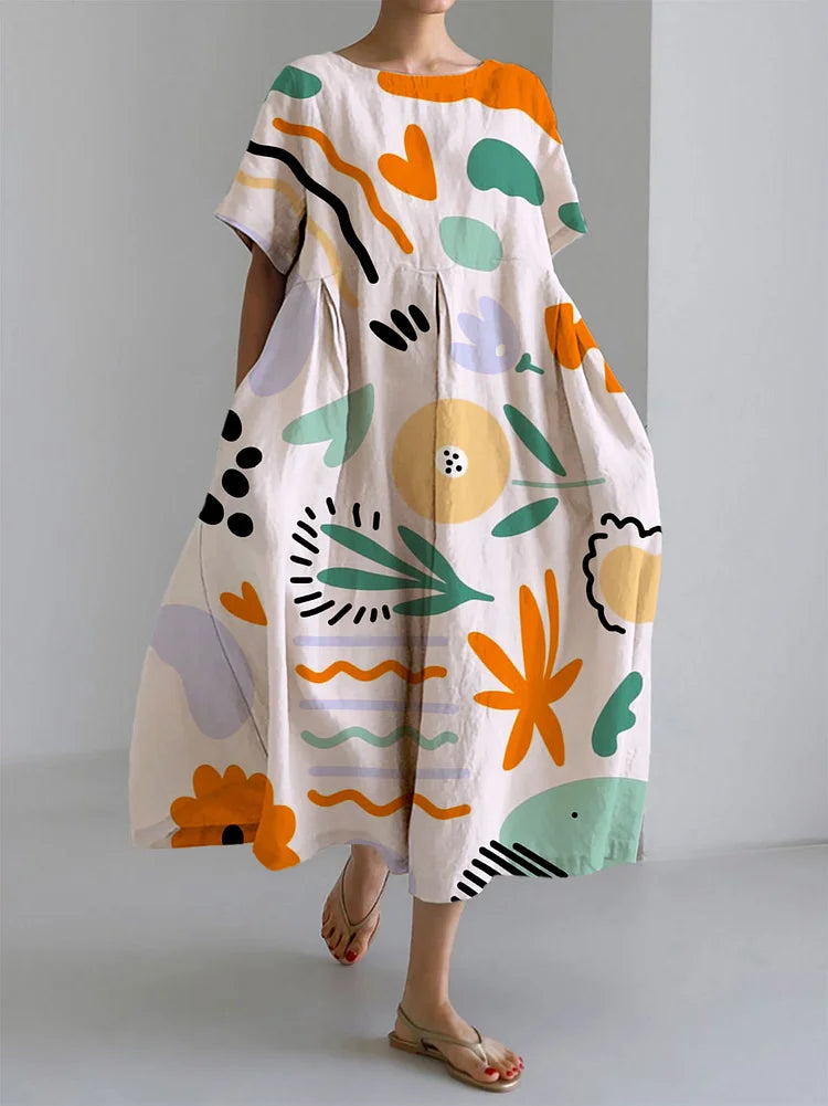 MILENA | Lange buntes Kleid mit leichtem Komfort und künstlerischem Druck für einen einzigartigen Sommerstil