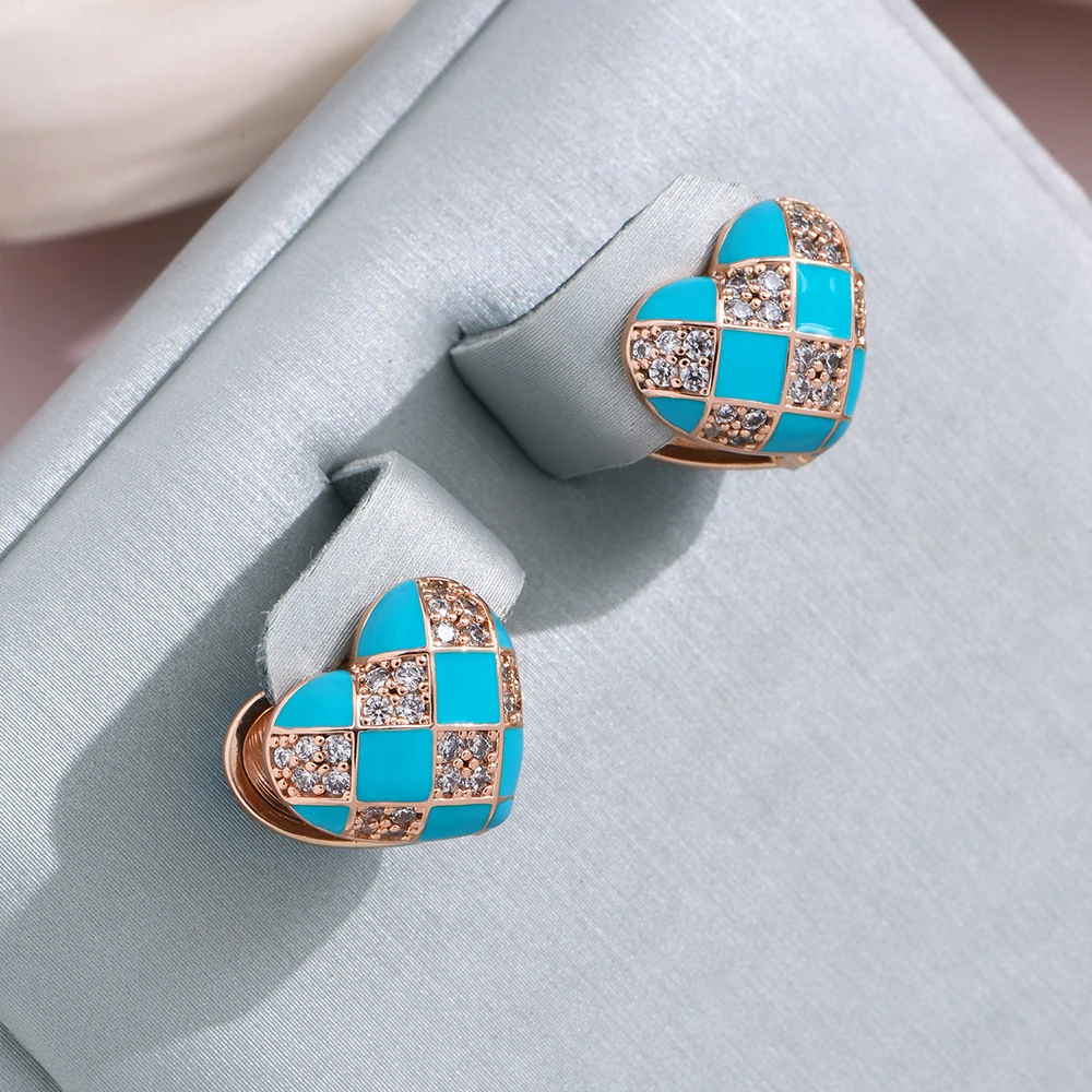 Elegante blaue Email-Herzohrringe