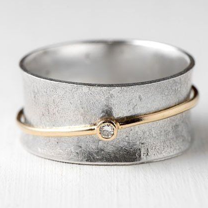 Vintage-Golden-Line-Zirkonia-Silberring