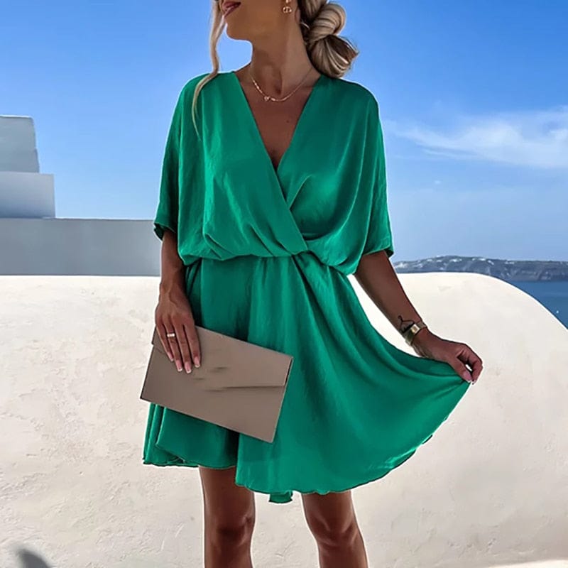 Oliana – Feierliches grünes Boho-Kleid mit V-Ausschnitt