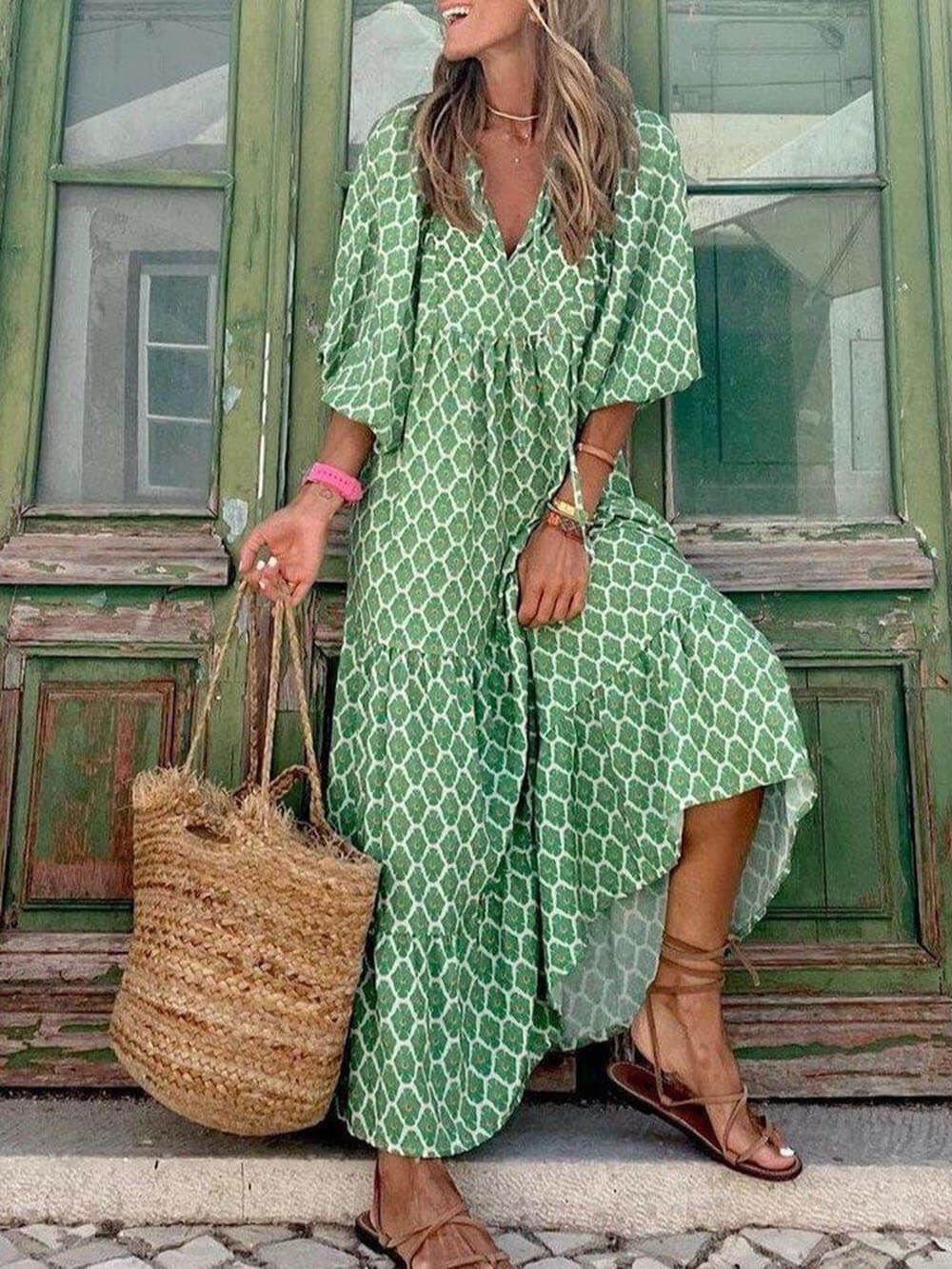 Bohemisches bedrucktes Maxikleid