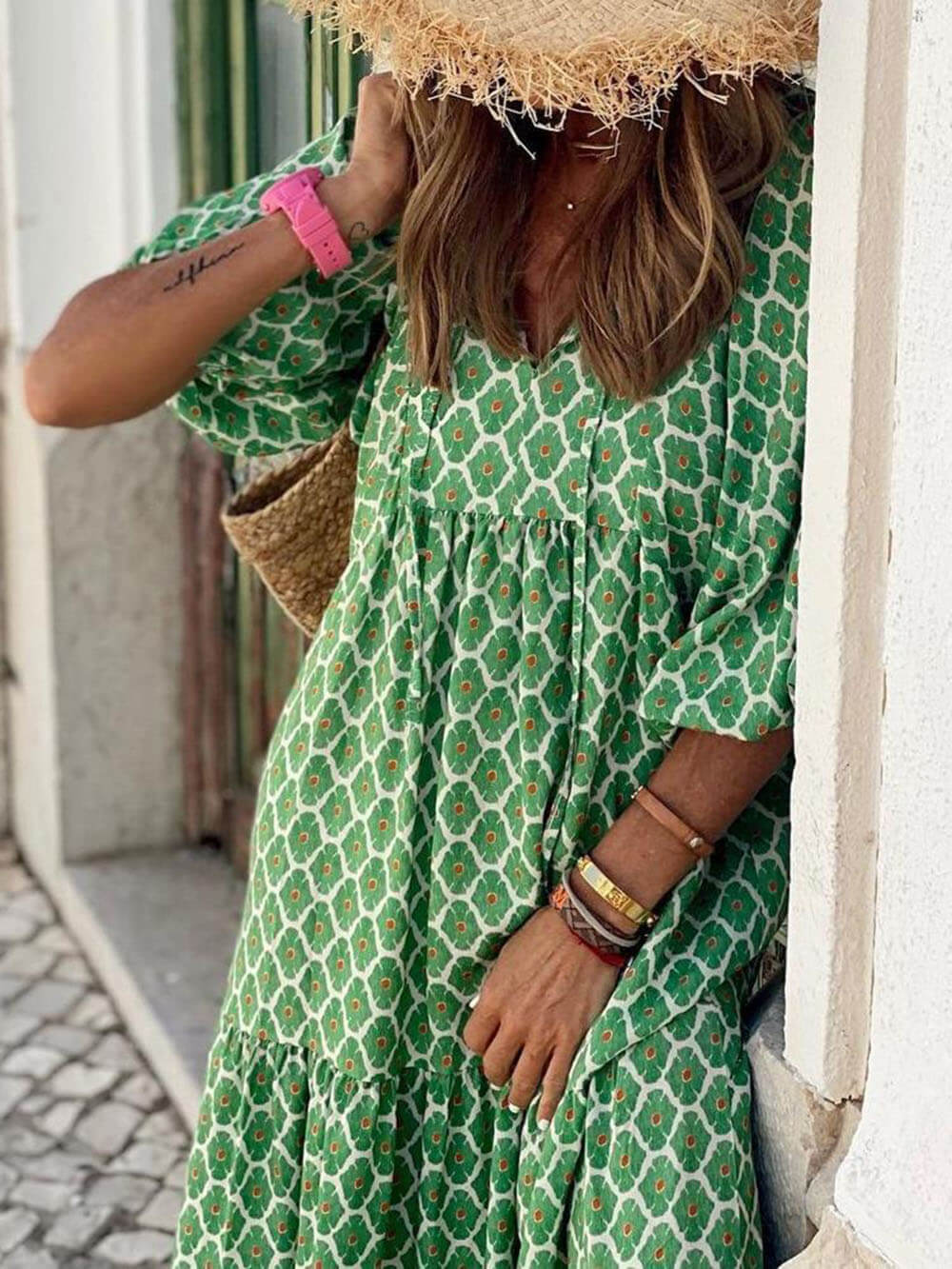 Bohemisches bedrucktes Maxikleid
