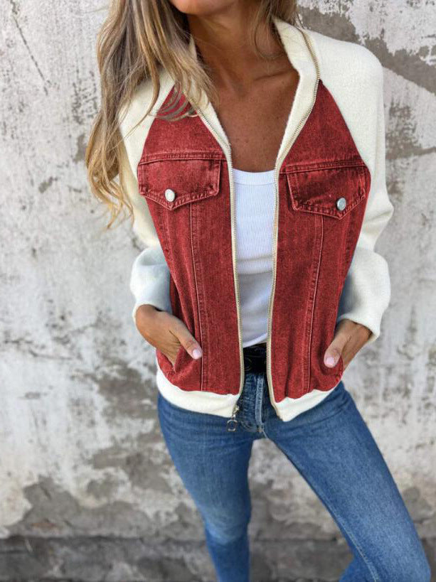 Lässige Jacke mit Reißverschluss und V-Ausschnitt