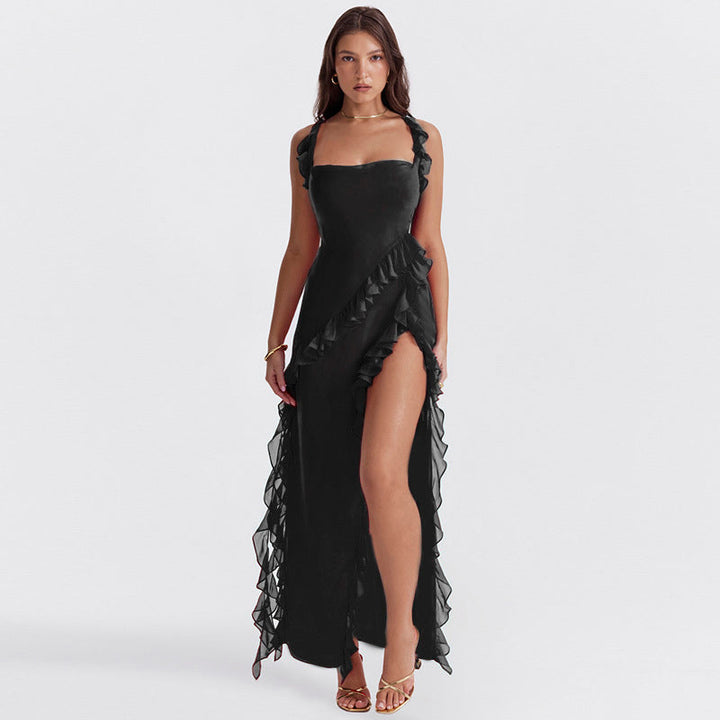 Lola - Langes Kleid mit Volants und Öffnung