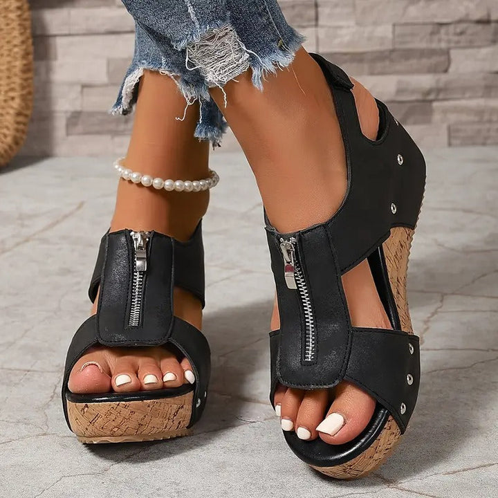 Misfa | Stylische Retro-Keilsandalen mit Reißverschluss