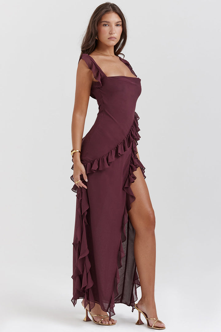 Lola - Langes Kleid mit Volants und Öffnung