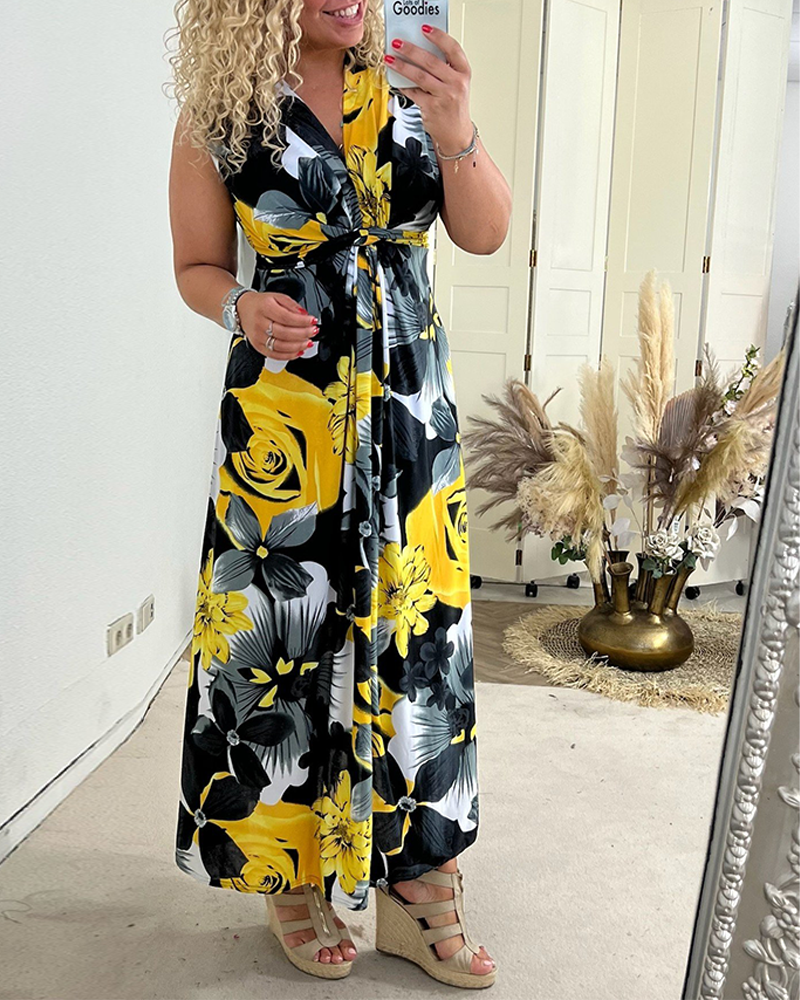 Sacha    - Elegantes ärmelloses Kleid mit plissiertem Blumenprint
