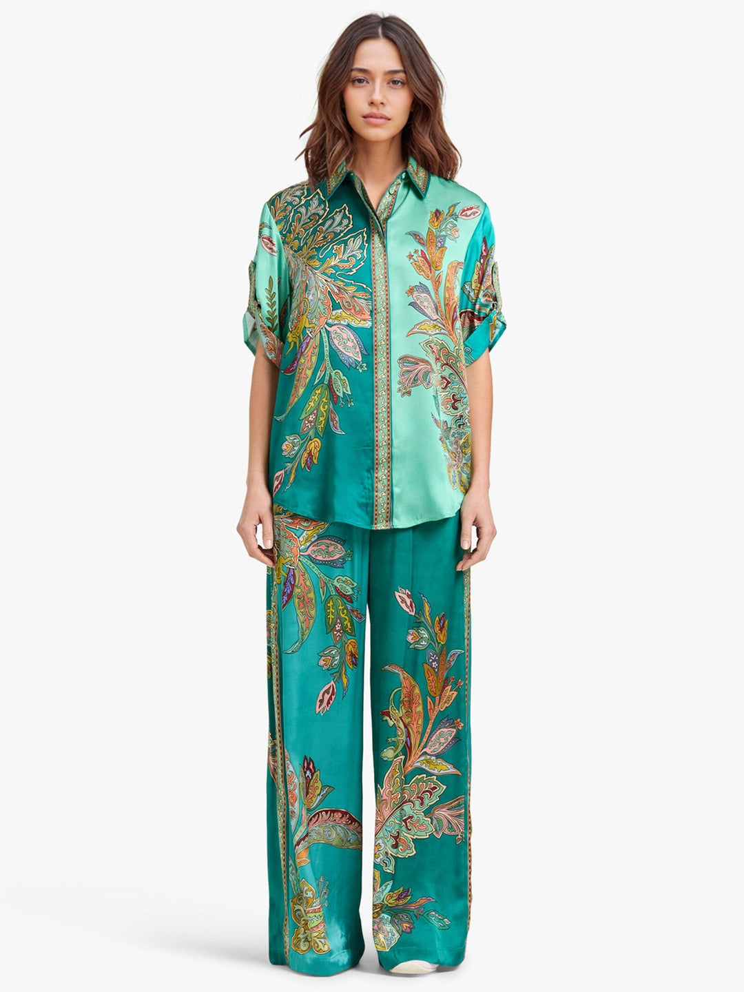 Completo Emerald Luxe – Oversized Hemd und Weitehose