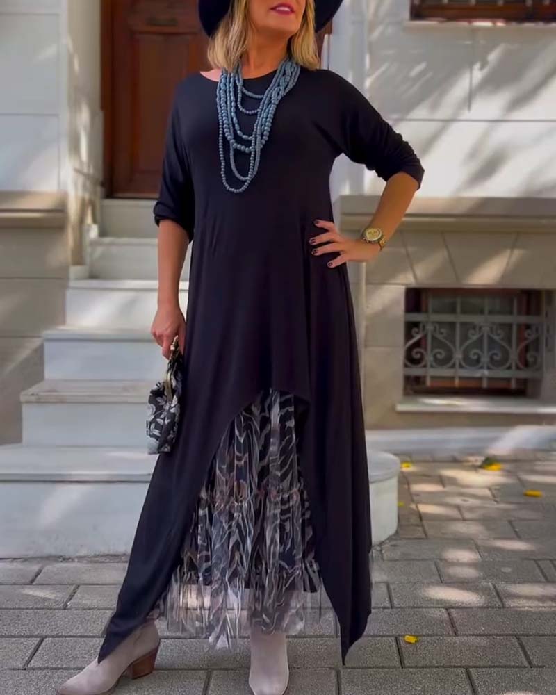 RAFFAELLA | Asymmetrisches Kleid mit langen Ärmeln und Tüll-Effektrock für einen eleganten und einzigartigen Look