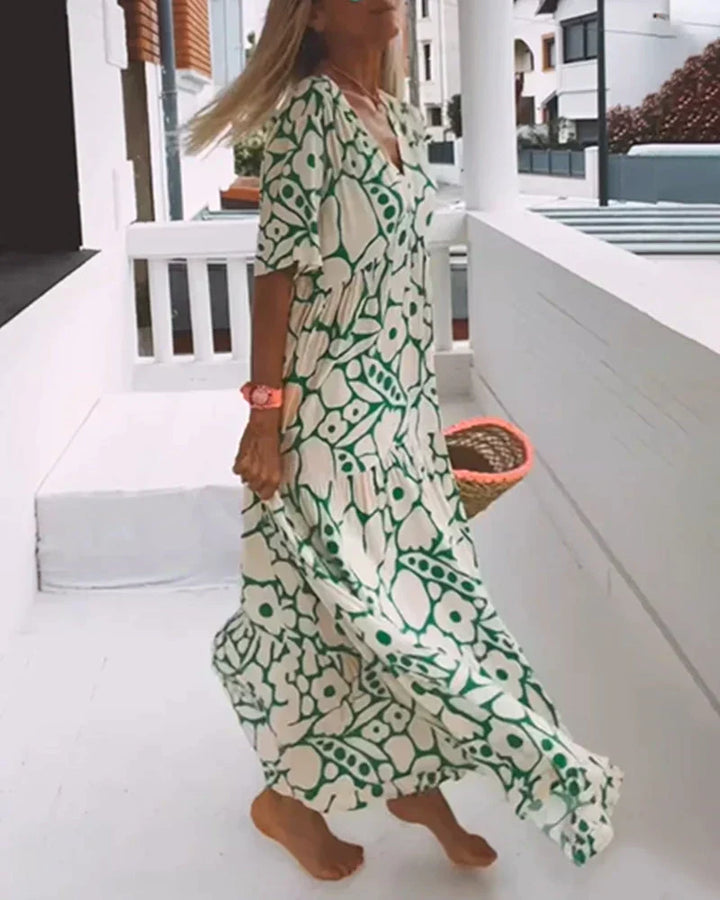 CHRISTINE | Langes Sommerkleid mit fließendem Schnitt und eleganten grafischen Mustern