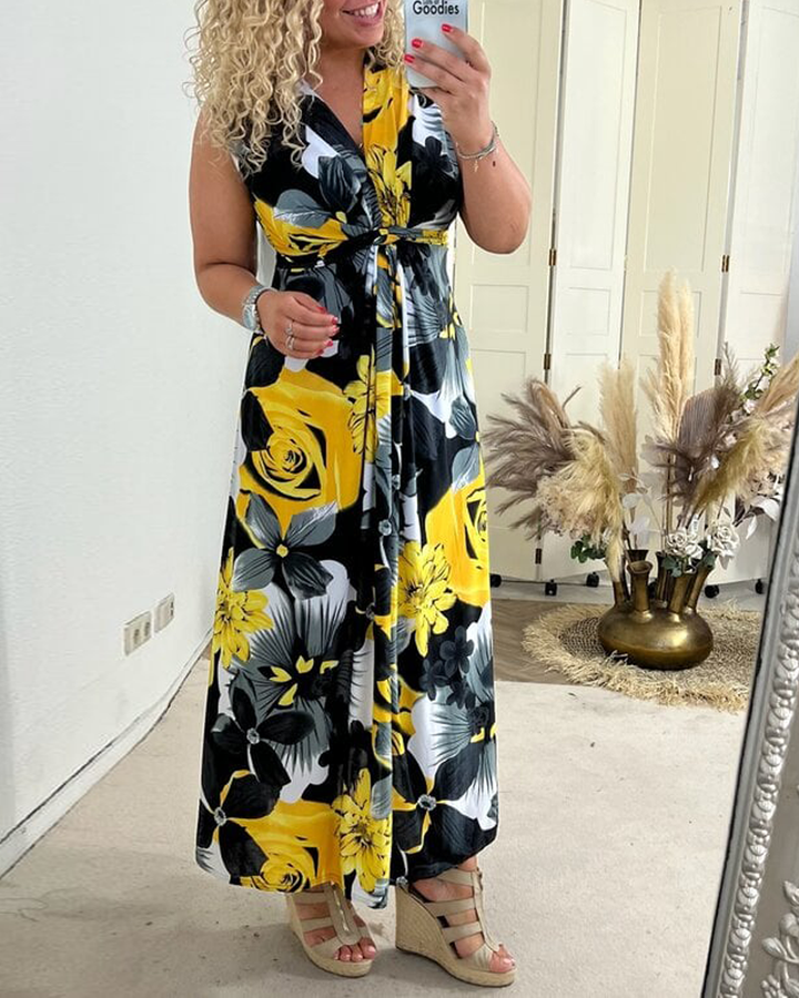 Sacha    - Elegantes ärmelloses Kleid mit plissiertem Blumenprint
