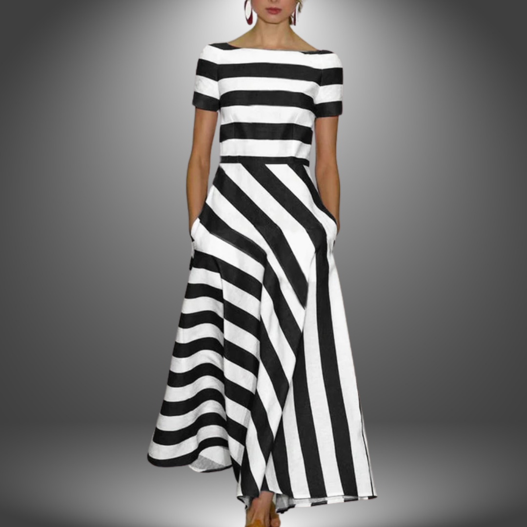 Nicole | Handgefertigtes Langes Streifenkleid
