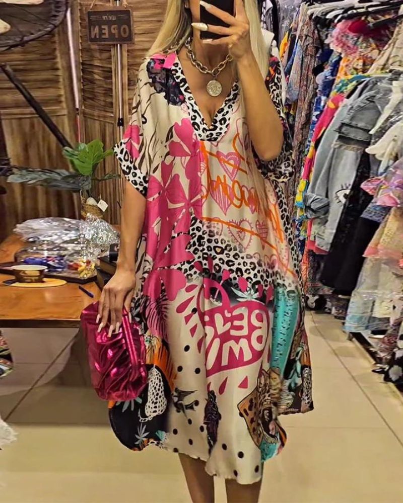 LUCIRA - Buntes Freizeitkleid mit Leopardenmuster