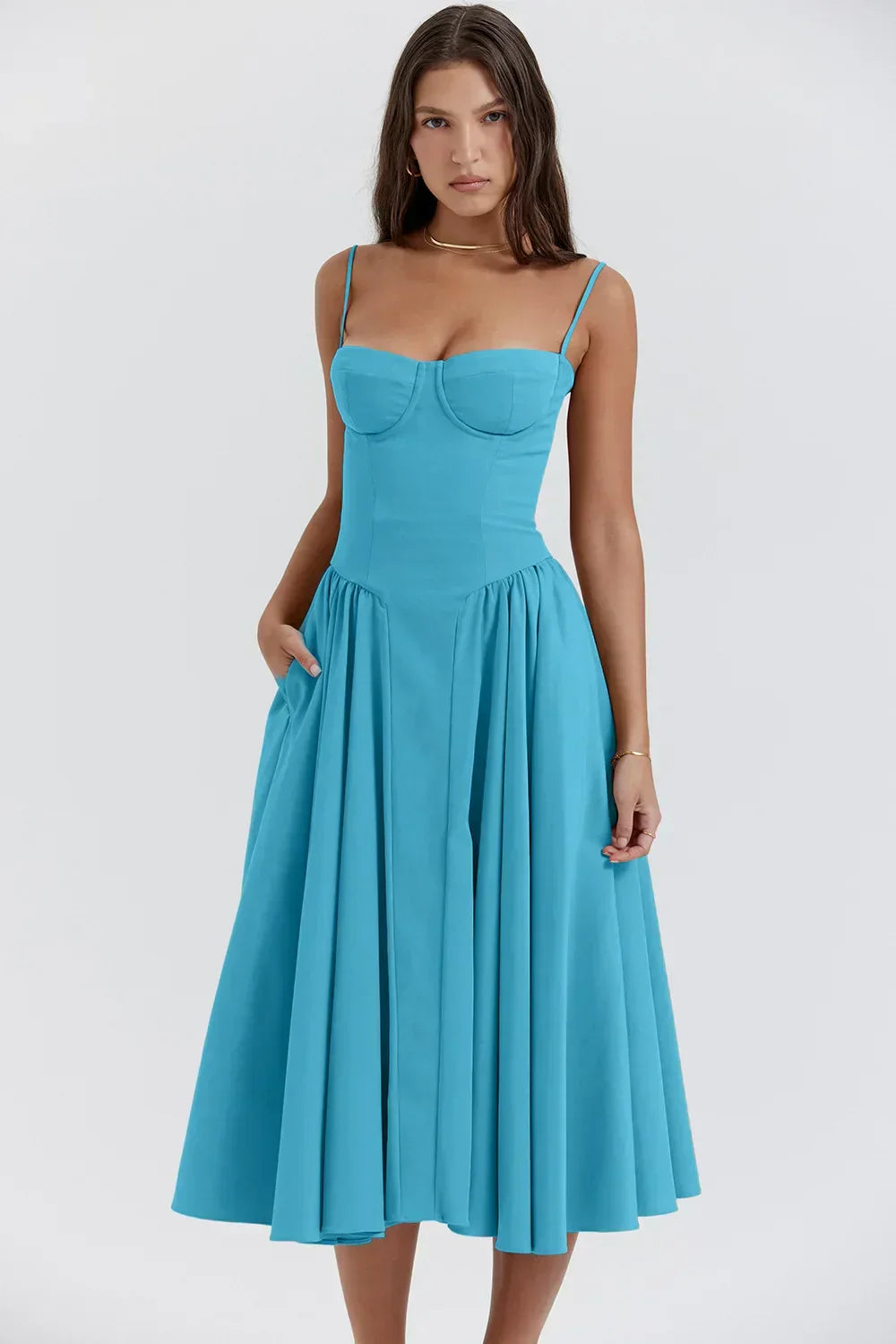 Celine - Midikleid ärmellos mit Korsettpassform