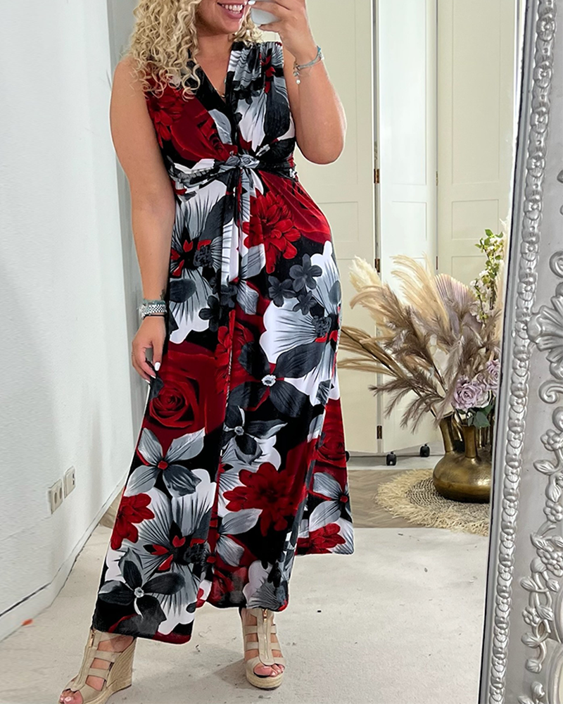 Sacha    - Elegantes ärmelloses Kleid mit plissiertem Blumenprint
