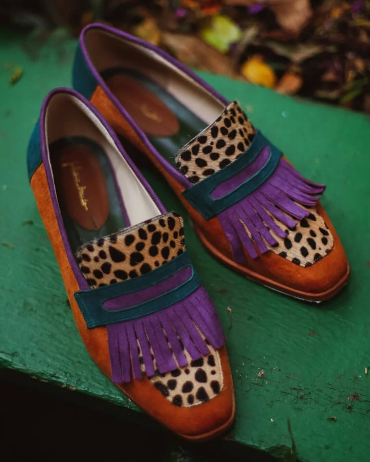 Ewelira - Trendige Loafers mit Fransen im Colourblock-Stil