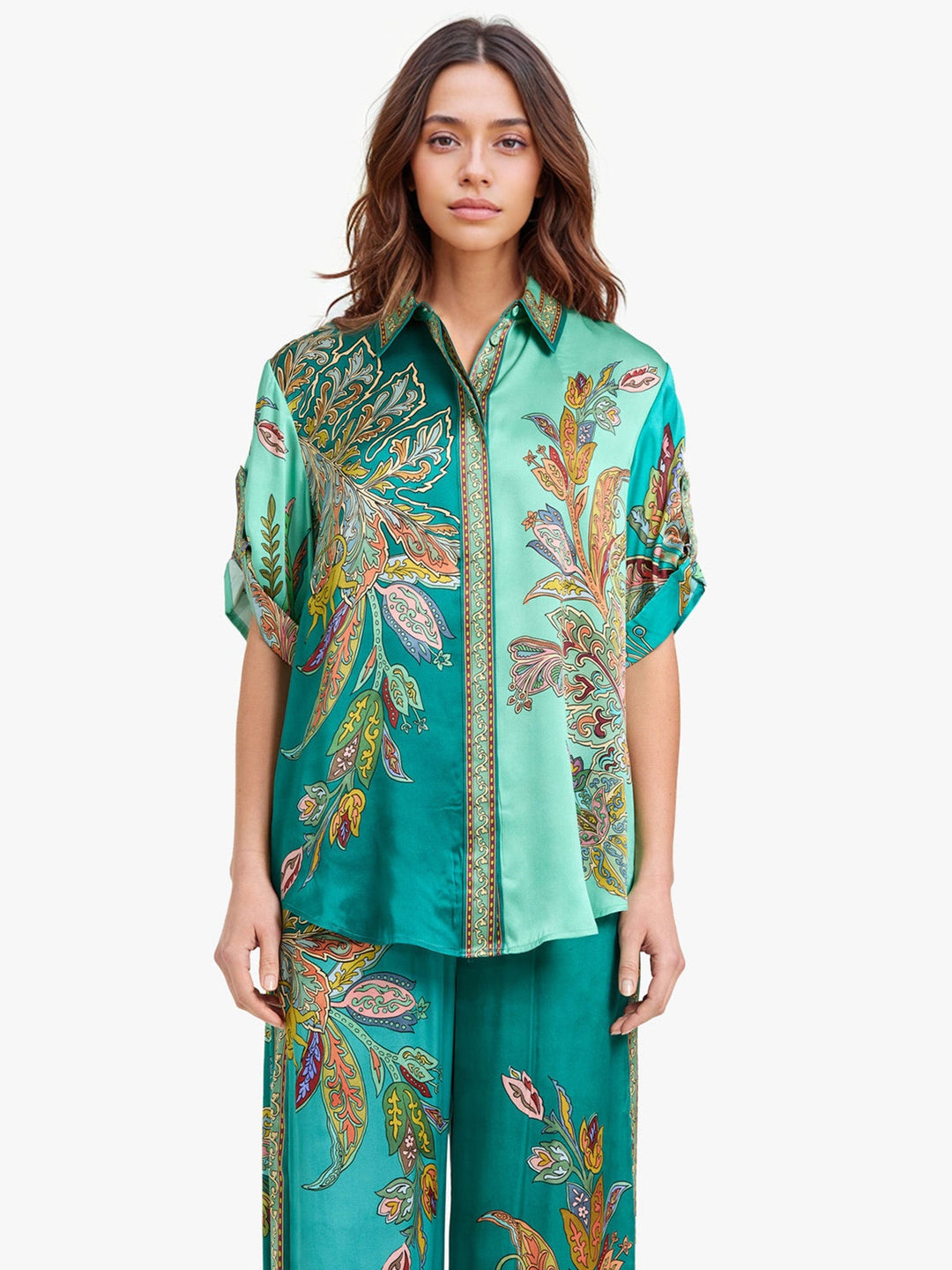Completo Emerald Luxe – Oversized Hemd und Weitehose