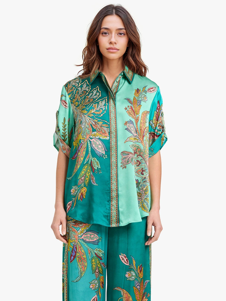 Completo Emerald Luxe – Oversized Hemd und Weitehose