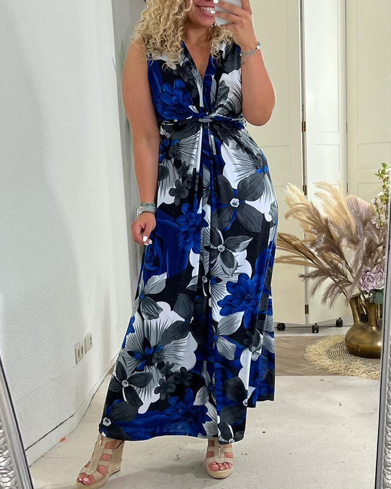 Sacha    - Elegantes ärmelloses Kleid mit plissiertem Blumenprint