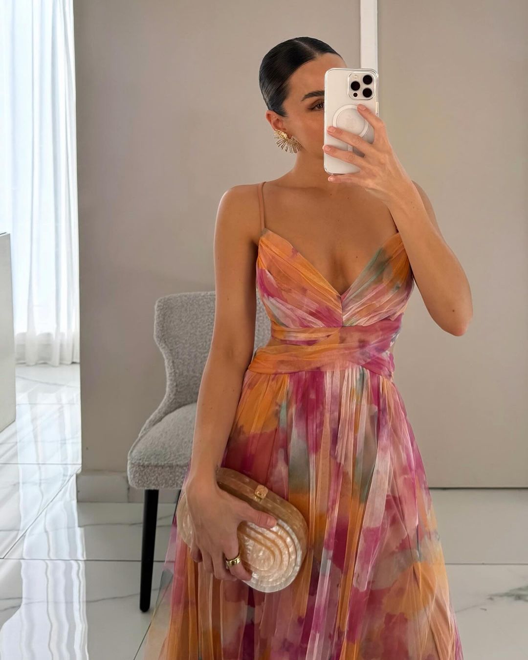 Eléna - Elegantes und Blumenmuster langes Kleid