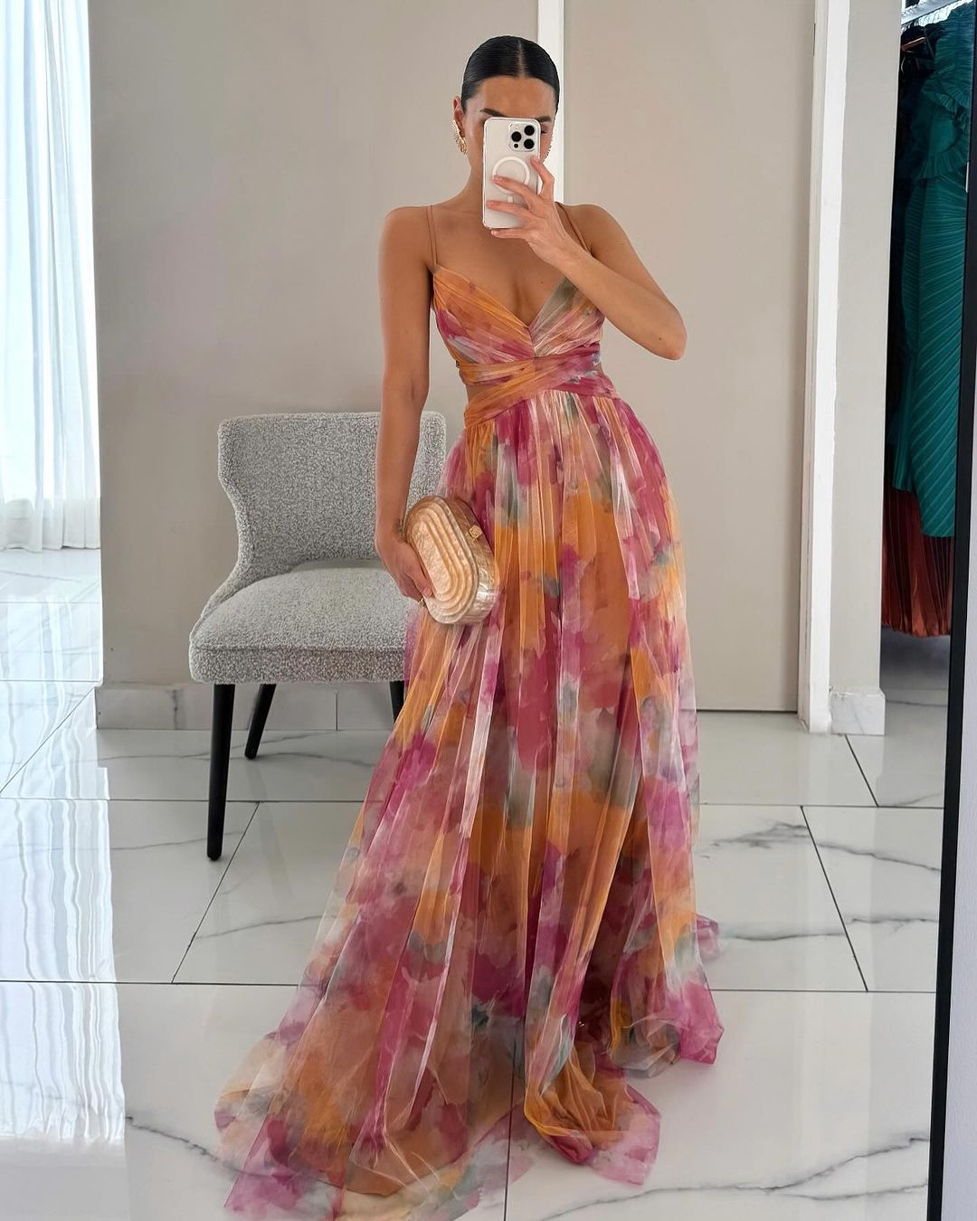 Eléna - Elegantes und Blumenmuster langes Kleid