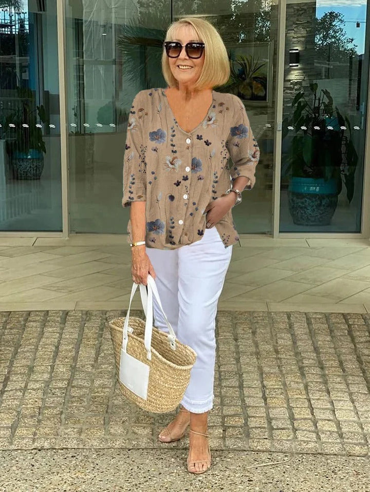 Barbara | Baumwolle und Leinen Blumenmuster Top