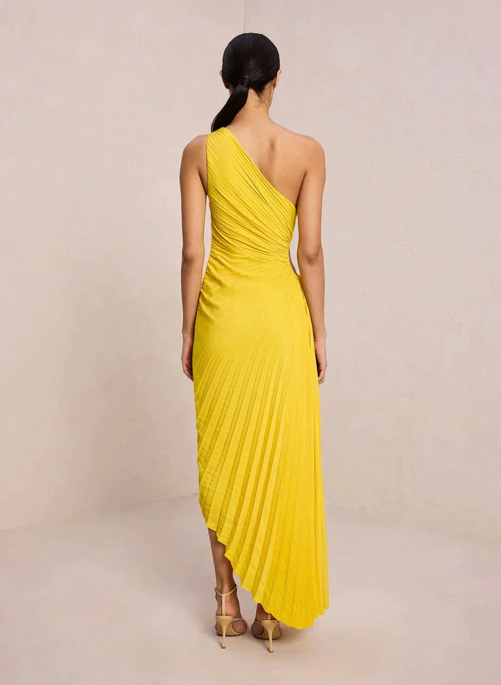 Sylviana - Ein-Schulter Plissiertes Midi-Kleid