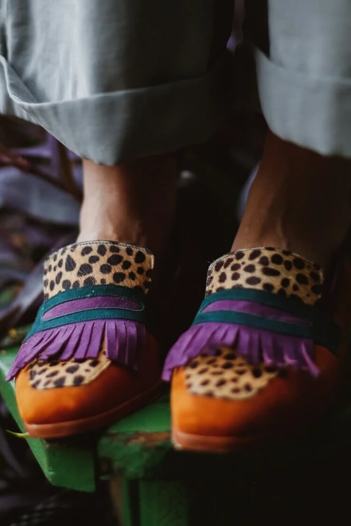 Ewelira - Trendige Loafers mit Fransen im Colourblock-Stil