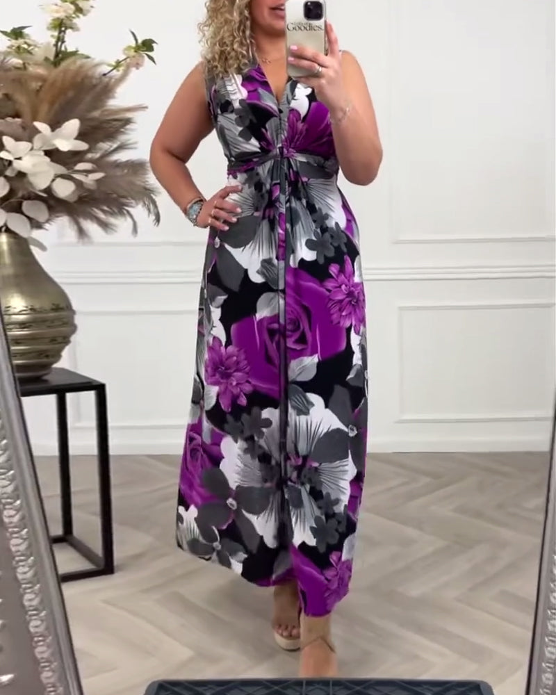 Sacha    - Elegantes ärmelloses Kleid mit plissiertem Blumenprint