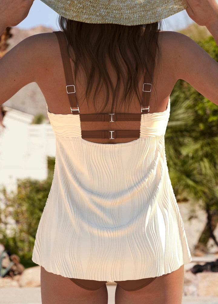 Schicker grauer Tankini mit Cross-Over- und Jacquard-Details | Letzter Tag 80% Rabatt!