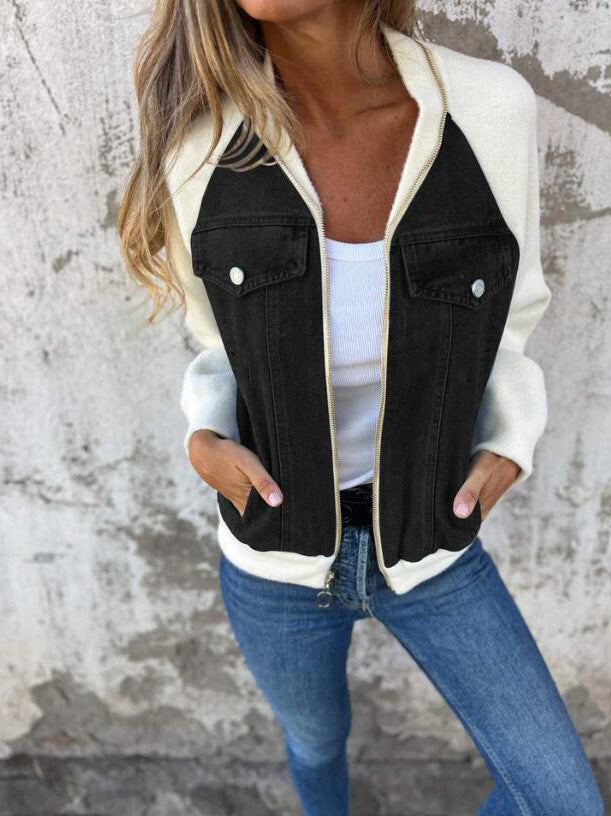 Lässige Jacke mit Reißverschluss und V-Ausschnitt