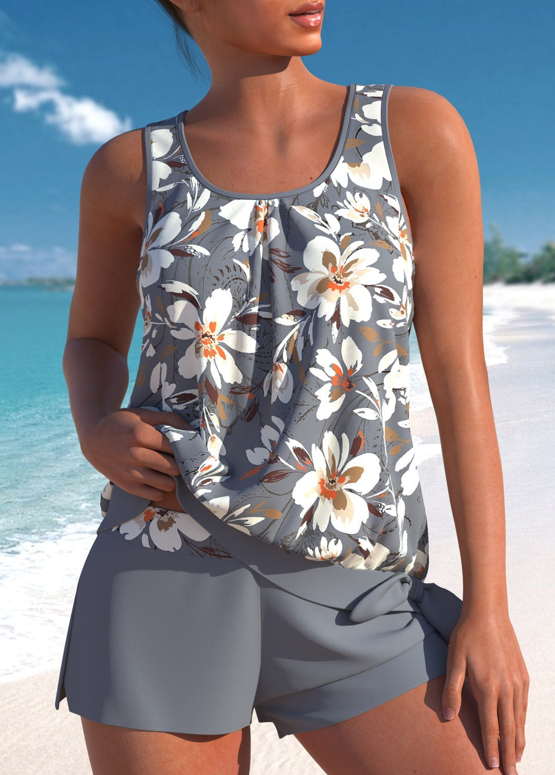 Eleganter Höschen-Tankini mit Tropenprint – Letzter Tag, 80% Rabatt
