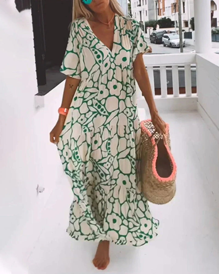 CHRISTINE | Langes Sommerkleid mit fließendem Schnitt und eleganten grafischen Mustern