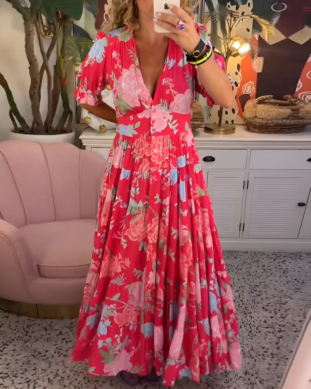 Carine | Verschlusskleid mit V-Ausschnitt und Blumenmuster