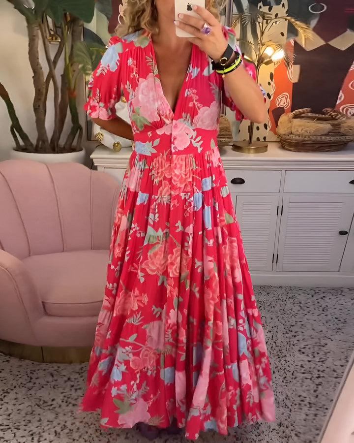 Carine | Verschlusskleid mit V-Ausschnitt und Blumenmuster