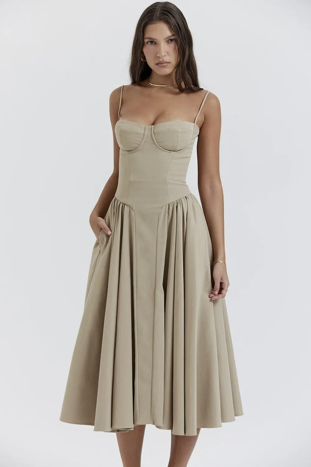 Celine - Midikleid ärmellos mit Korsettpassform