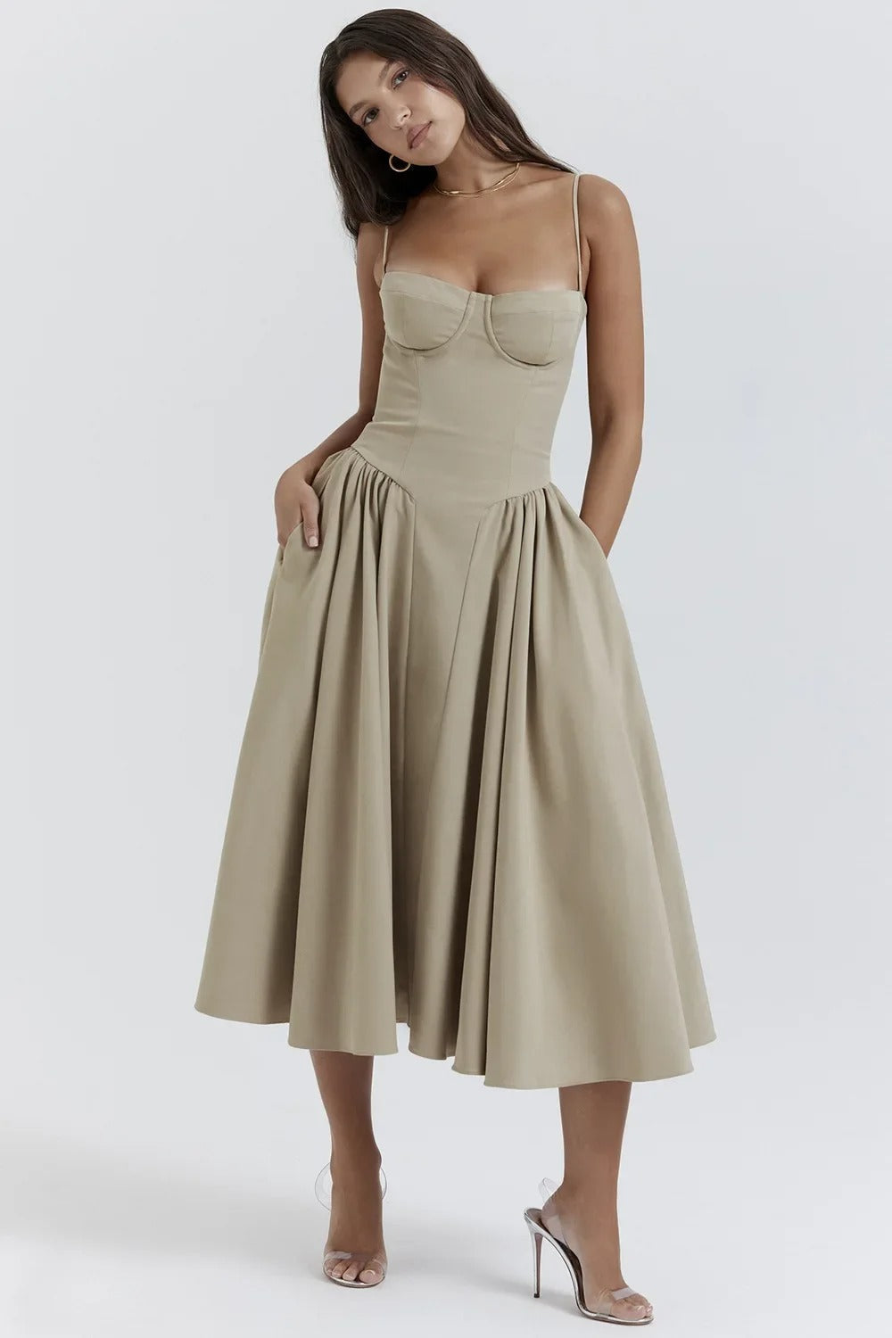 Celine - Midikleid ärmellos mit Korsettpassform