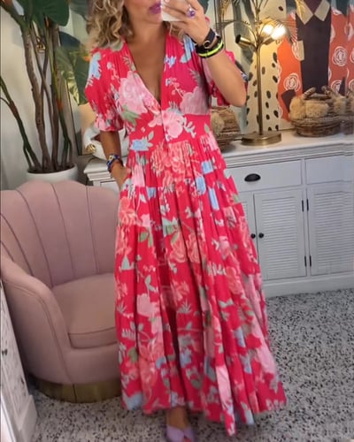 Isabeau    - Langes bequemes Kleid mit V-Ausschnitt und Taschen