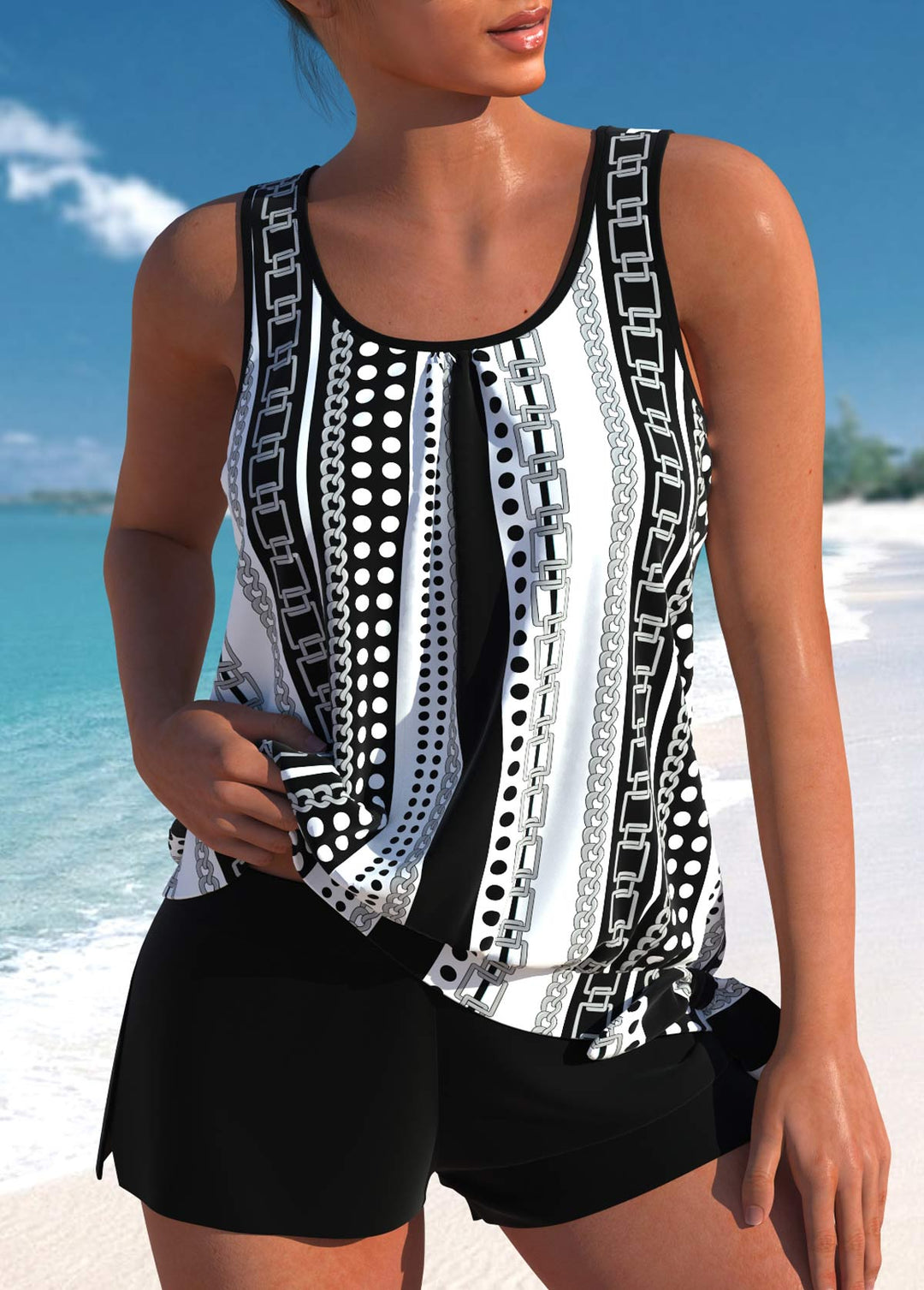 Eleganter Höschen-Tankini mit Tropenprint – Letzter Tag, 80% Rabatt
