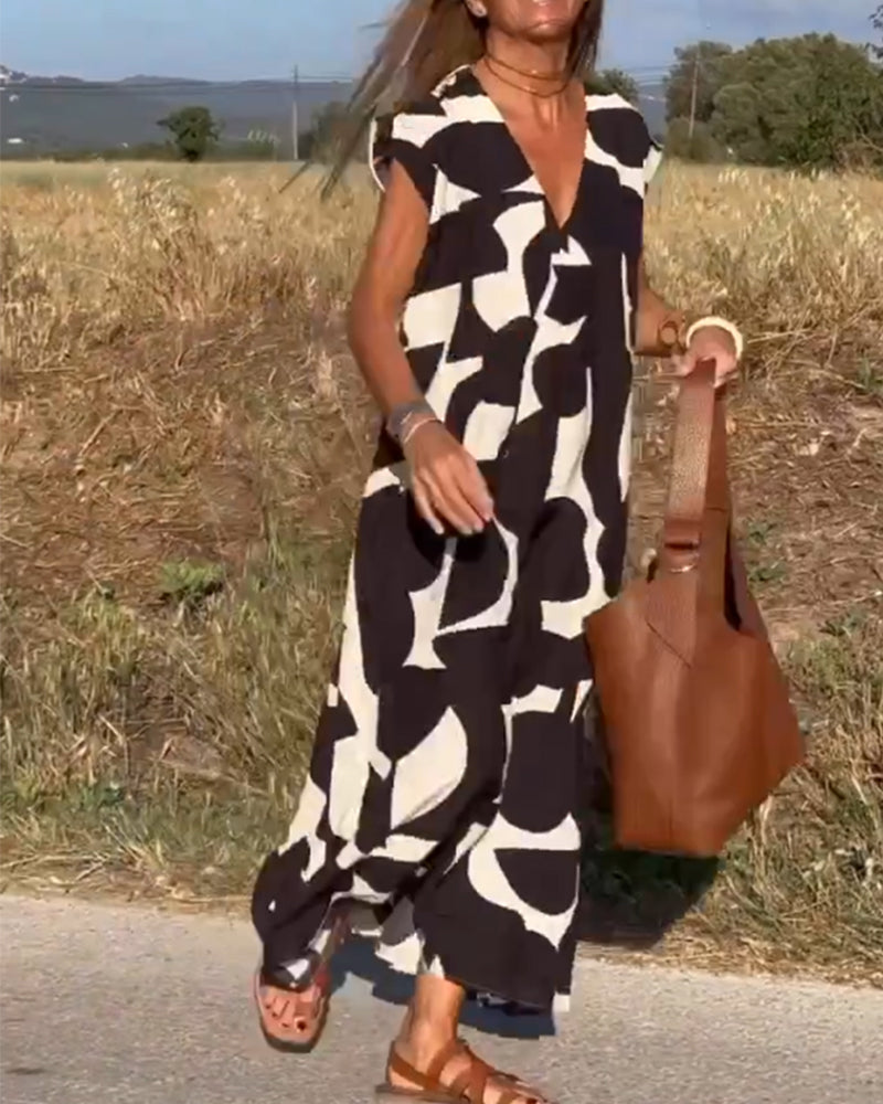 NAOMI | Gestreiftes Maxikleid mit V-Ausschnitt und A-Linien-Schnitt für einen Urlaubslook