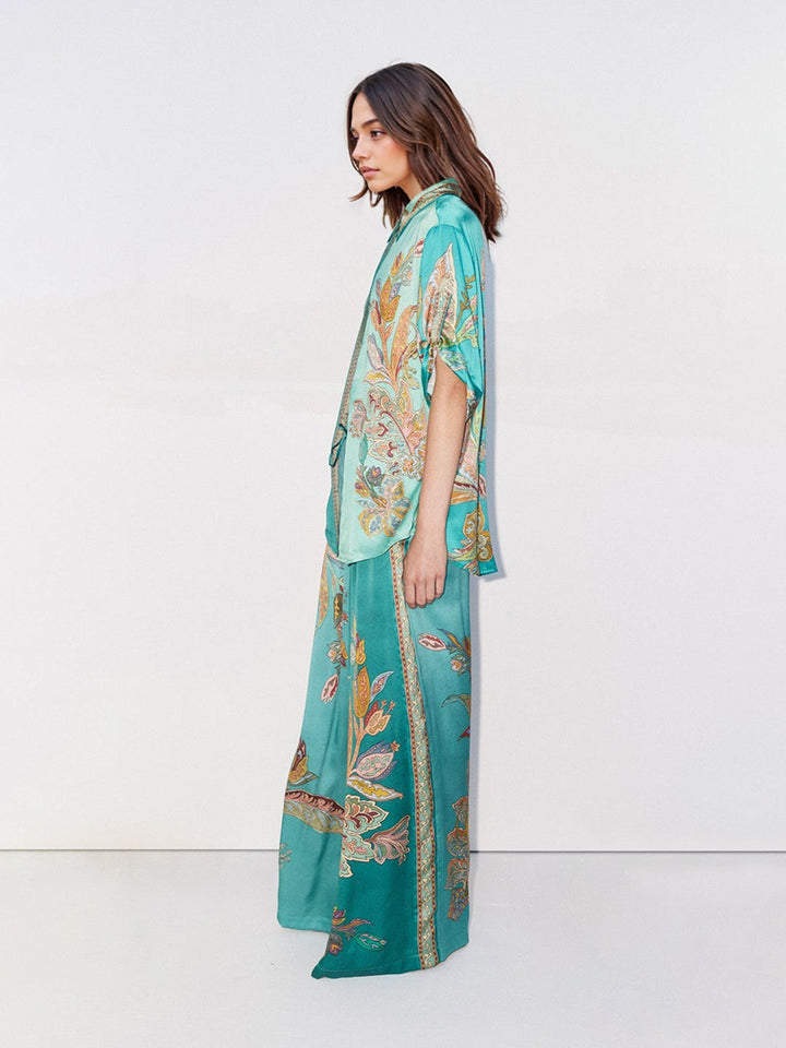Completo Emerald Luxe – Oversized Hemd und Weitehose
