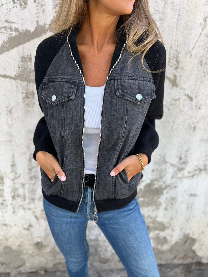 Lässige Jacke mit Reißverschluss und V-Ausschnitt