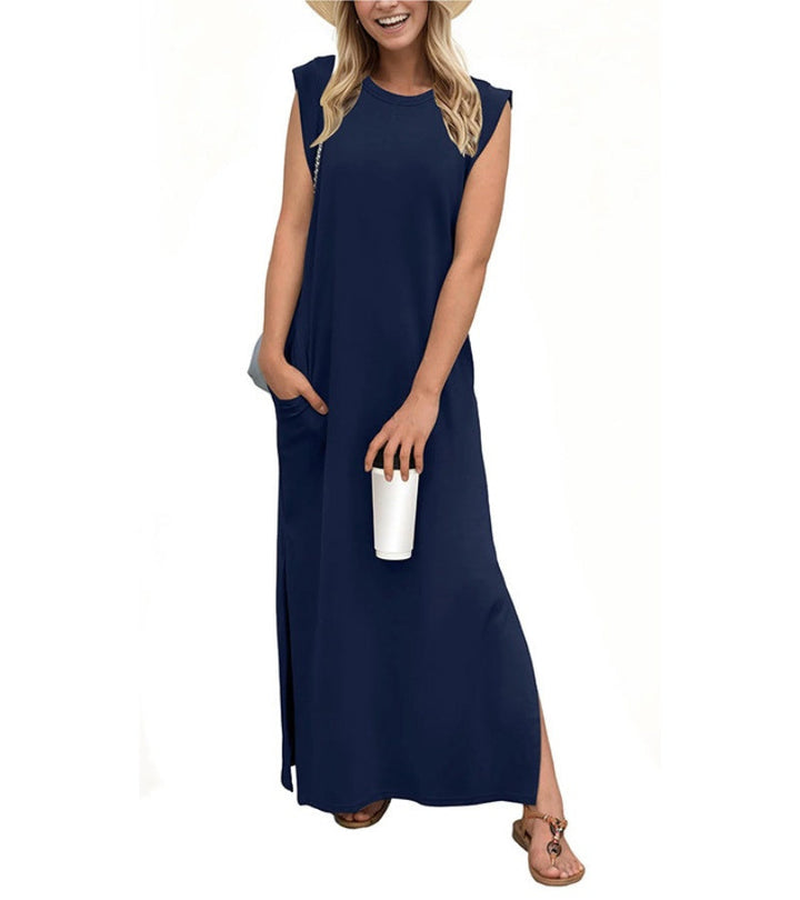 Romaisa | Lässiges langes Kleid mit Schlitz und bügelfrei