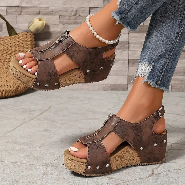 Misfa | Stylische Retro-Keilsandalen mit Reißverschluss