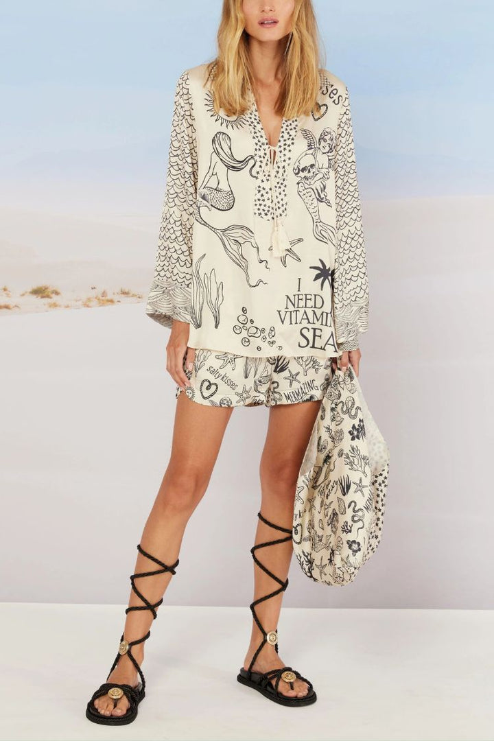 Hosehemd & Shorts mit Meeresdruck – Lässiger und kreativer Stil