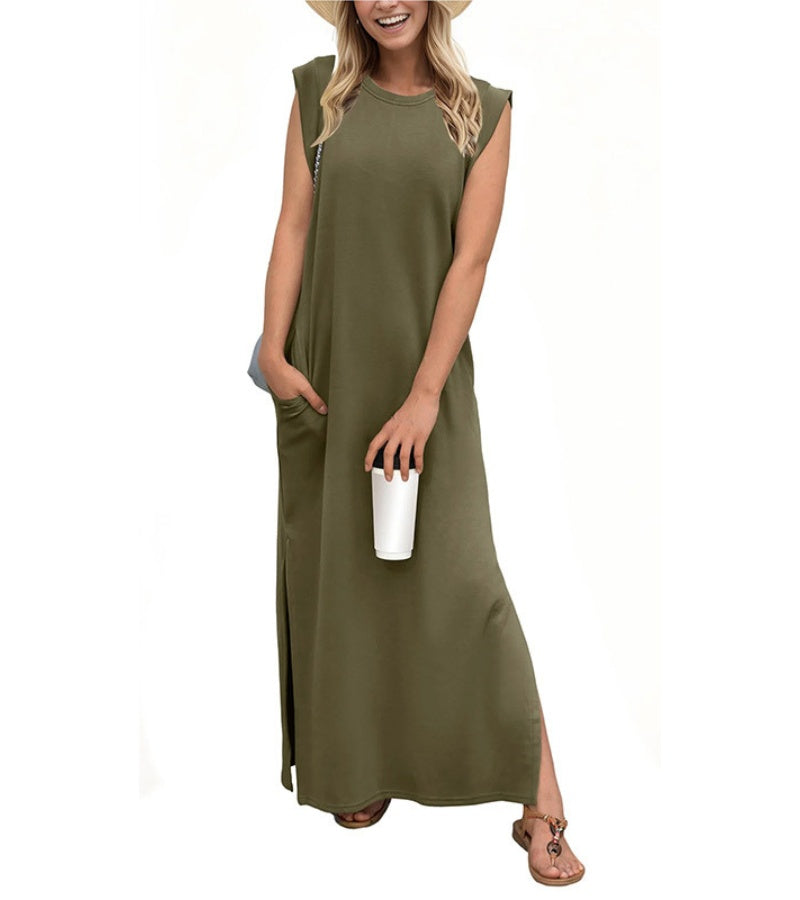 Romaisa | Lässiges langes Kleid mit Schlitz und bügelfrei