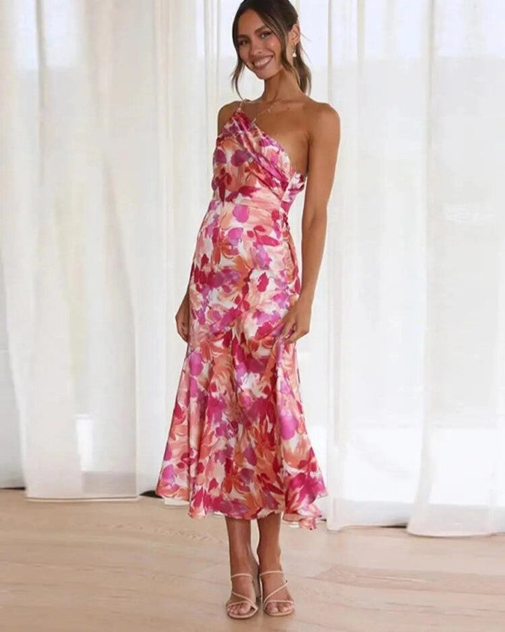 Carina - Asymmetrisches Maxikleid mit floralen Muster